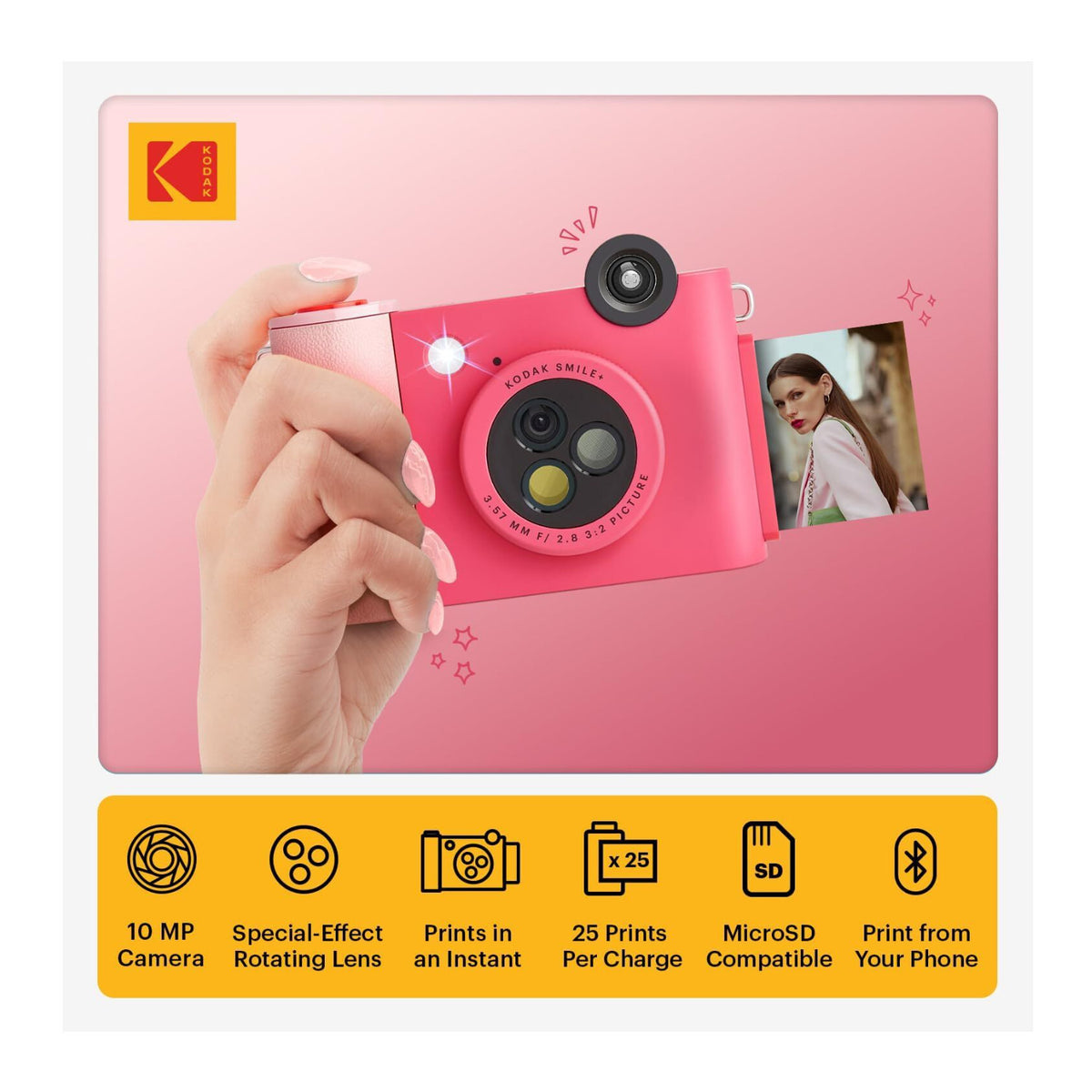KODAK Smile+ Digital Instant Print Camera with Effect-changing Lens (Fuschia)