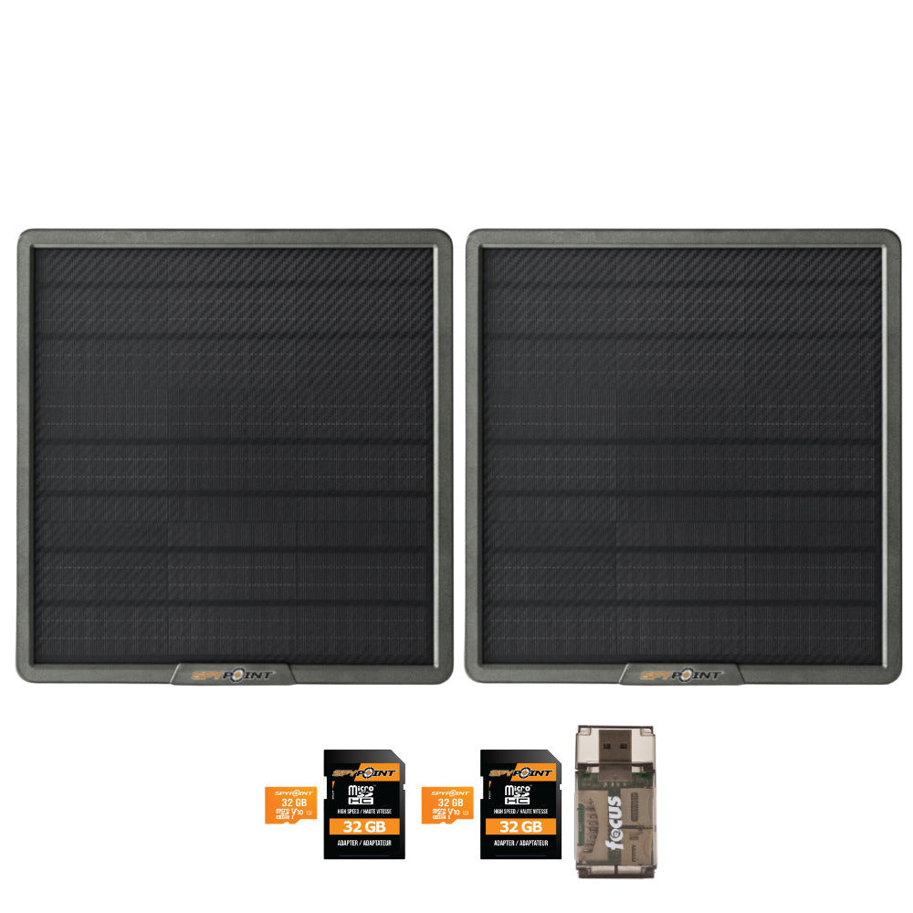 Spypoint 10-Watt Solar Panel for Trail Camera (2-Pack) Bundle with 32GB Memory Card and Reader