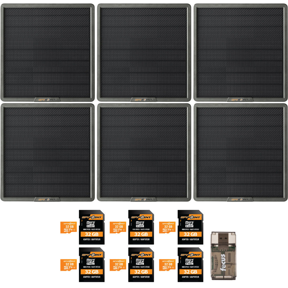 Spypoint 10-Watt Solar Panel for Trail Camera (6-Pack) Bundle with 32GB Memory Card and Reader
