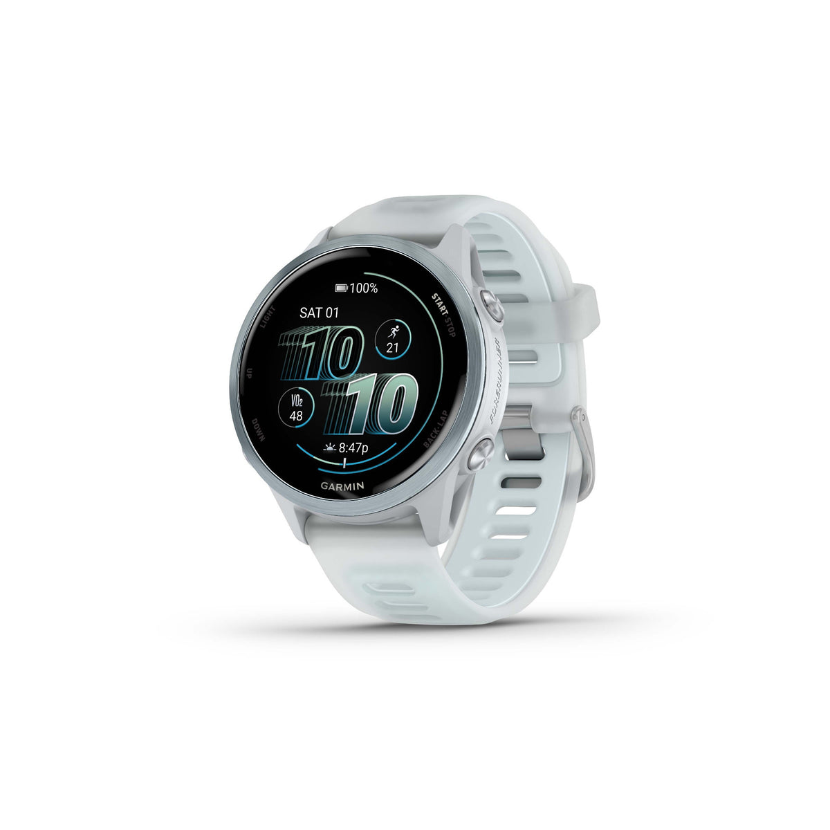 Garmin Forerunner 570 42mm GPS Smartwatch (Cloud Blue/Whitestone) Bundle with Wireless Earbuds