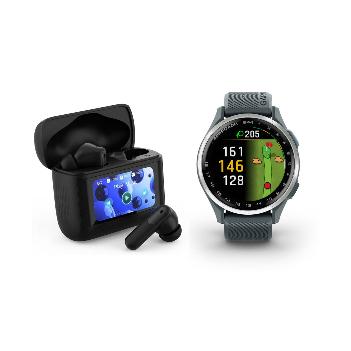 Garmin Approach S44 GPS Golf Smartwatch (Silver Bezel/Twilight Band) Bundle with T710 Earbuds