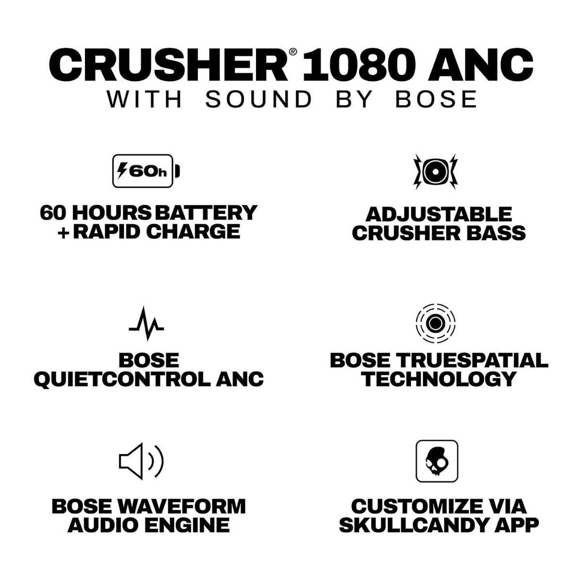 Skullcandy Crusher 1080 ANC Wireless Bluetooth Over-Ear Headphones with Sound by Bose (Candy) (Open Box)