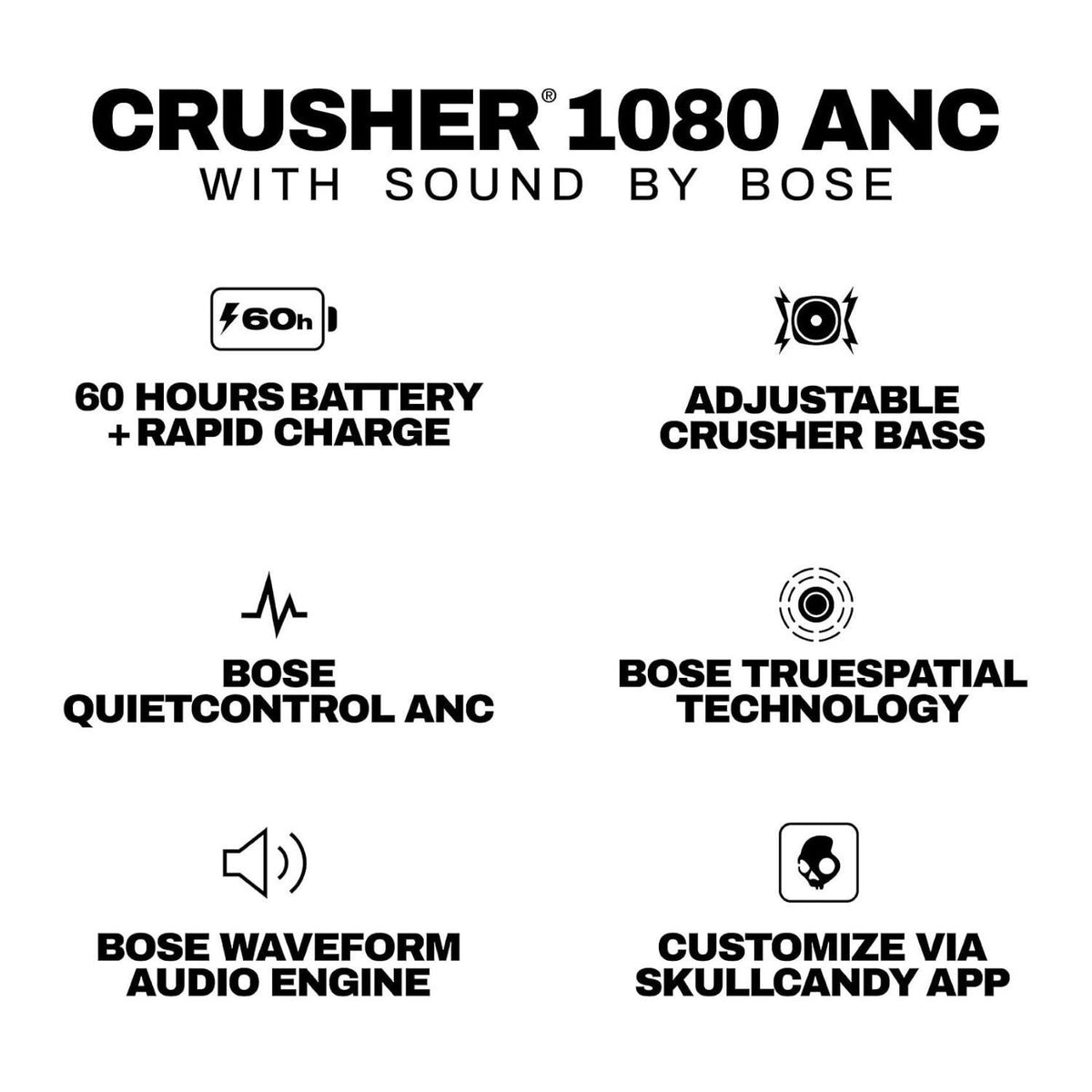 Skullcandy Crusher 1080 ANC Wireless Bluetooth Over-Ear Headphones (Cement) (Open Box)