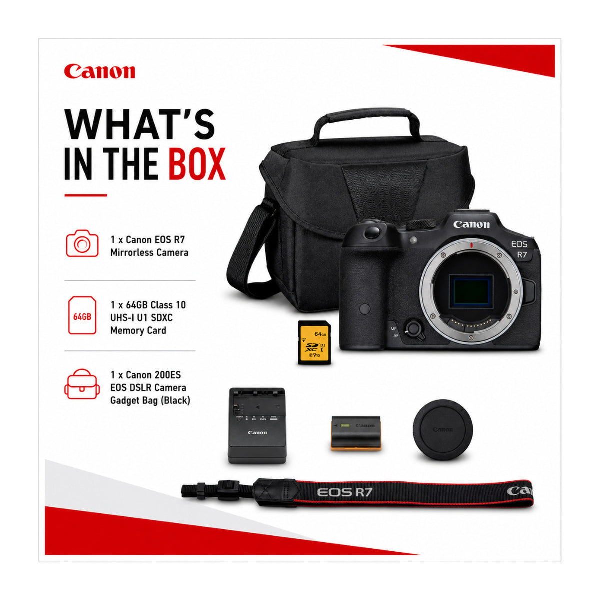Canon EOS R7 32.5MP Mirrorless Camera Bundle with 64GB Memory Card and Padded Bag
