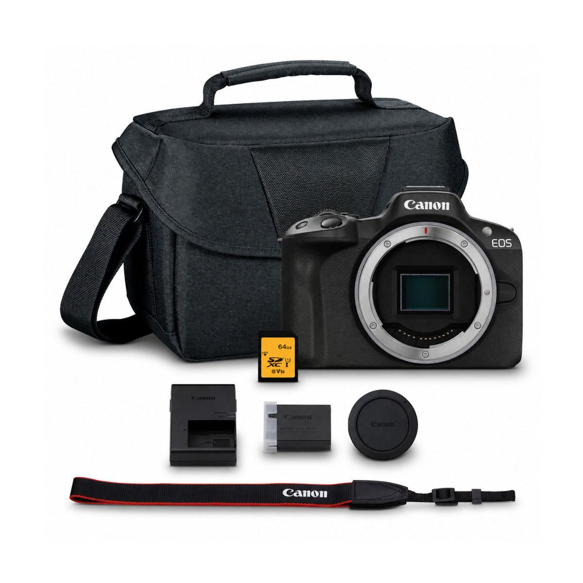 Canon EOS R50 24.2MP Mirrorless Camera Bundle with 64GB Memory Card and Padded Bag
