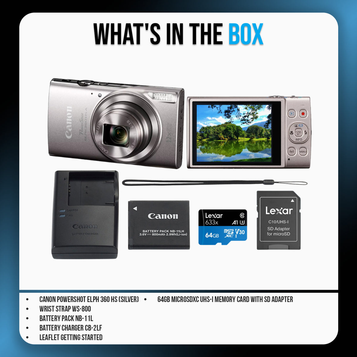 Canon PowerShot ELPH 360 HS A 20.2MP FHD Digital Camera (Silver) with Memory Card Bundle