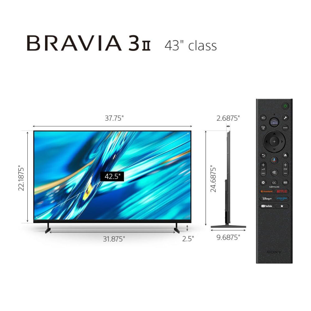 Sony 43-Inch BRAVIA 3 II LED 4K HDR Smart Google TV with Gemini