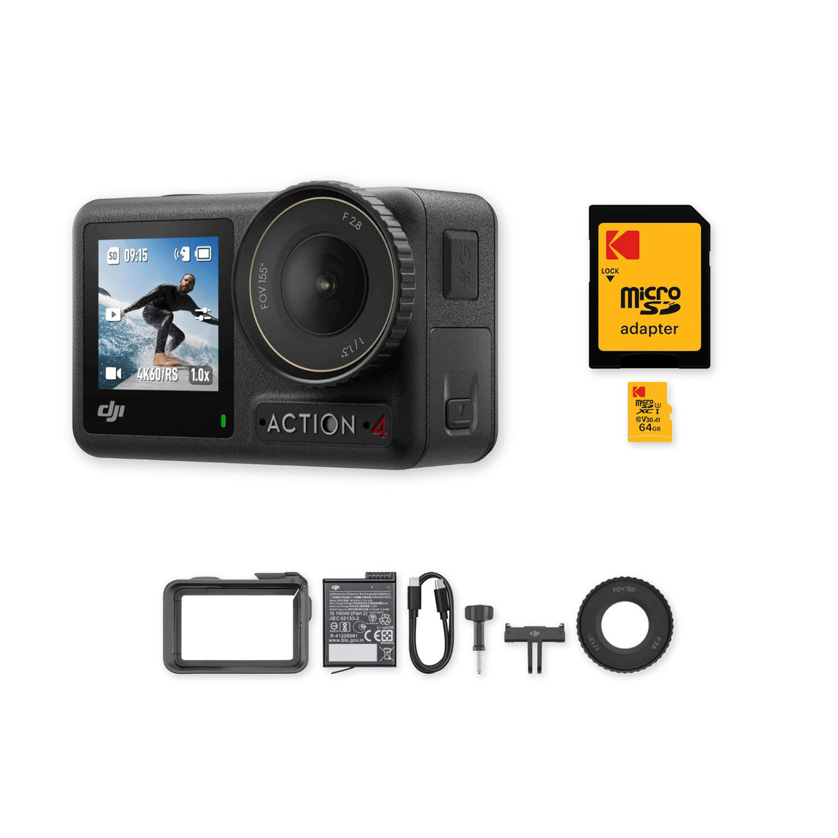 DJI Osmo Action 4 Essential Combo 4K Camera with 64GB Card Bundle