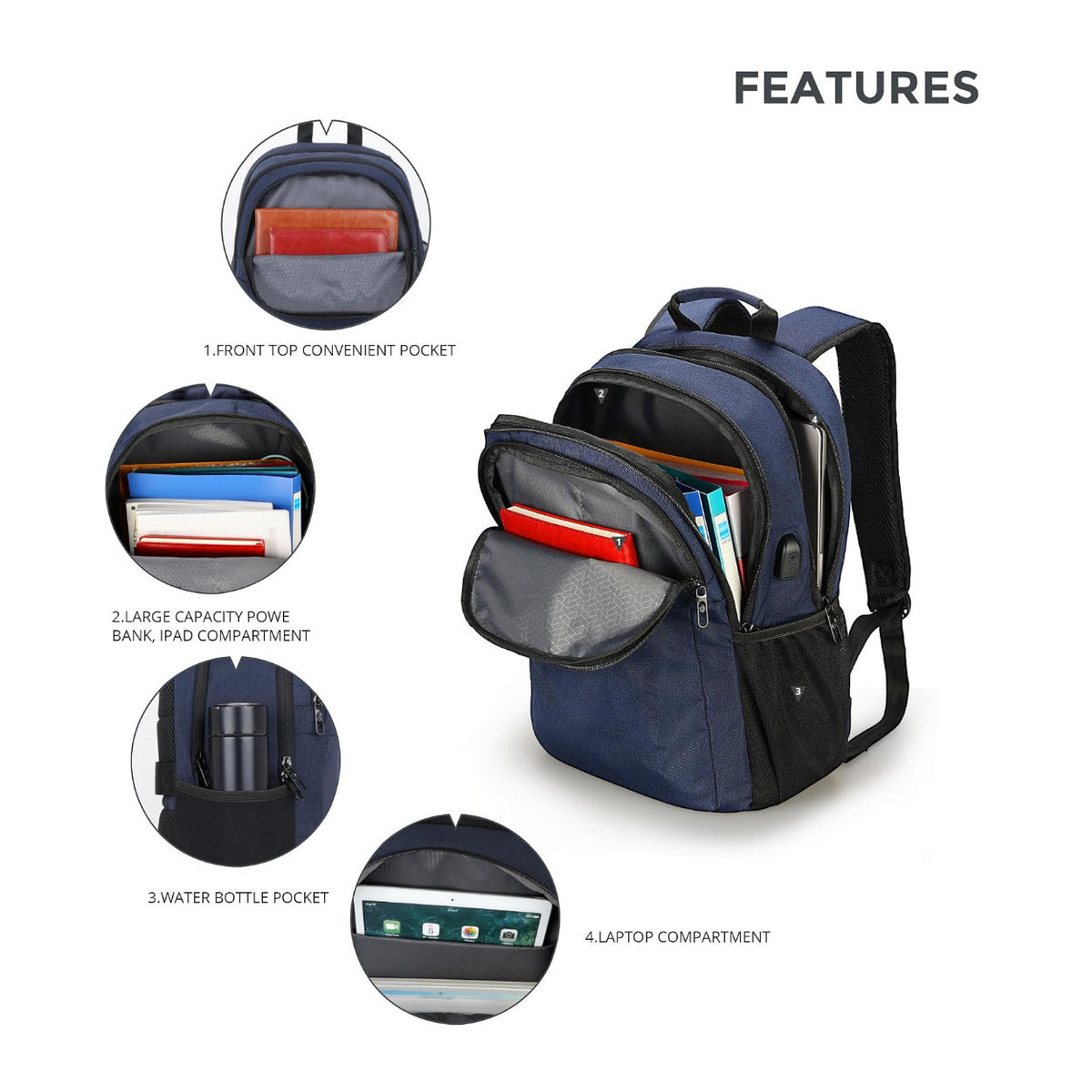 Swissdigital BIBERSTEIN 17-inch Laptop Slim Water-resistant Business Backpack (Dark Blue)
