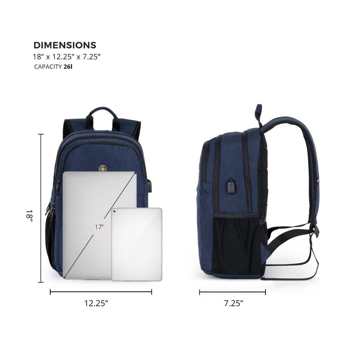 Swissdigital BIBERSTEIN 17-inch Laptop Slim Water-resistant Business Backpack (Dark Blue)