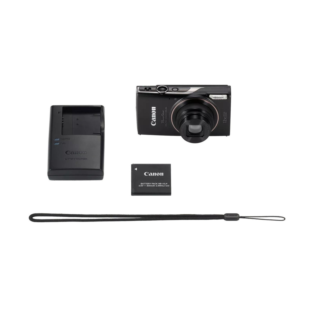 Canon PowerShot ELPH 360 HS A Black Digital Camera Bundle with High-Performance 64GB Memory Card