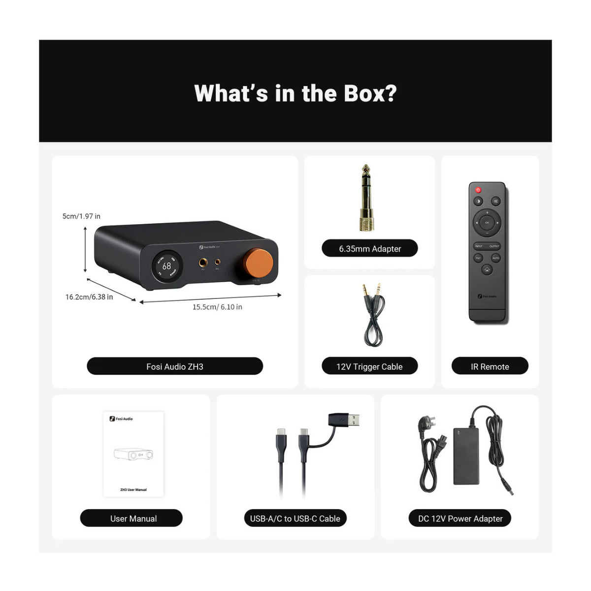Fosi Audio ZH3 Fully Balanced Preamp DAC and Headphone Amplifier with 6 Selectable Digital Filters