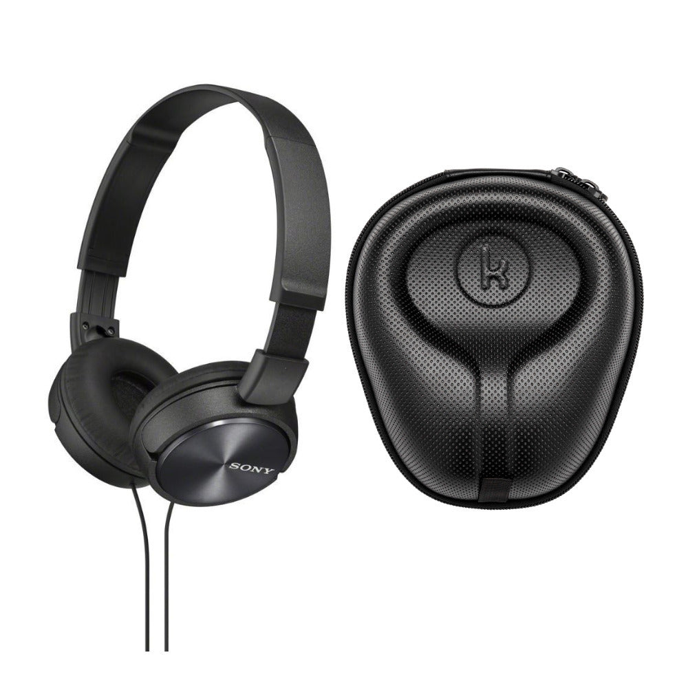 Sony MDR-ZX310AP ZX Series Stereo Headset (Black) with Headphone Case Bundle