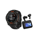 Garmin Instinct 3 50mm Solar GPS Smartwatch (Black/Charcoal) Bundle with Wireless Earbuds