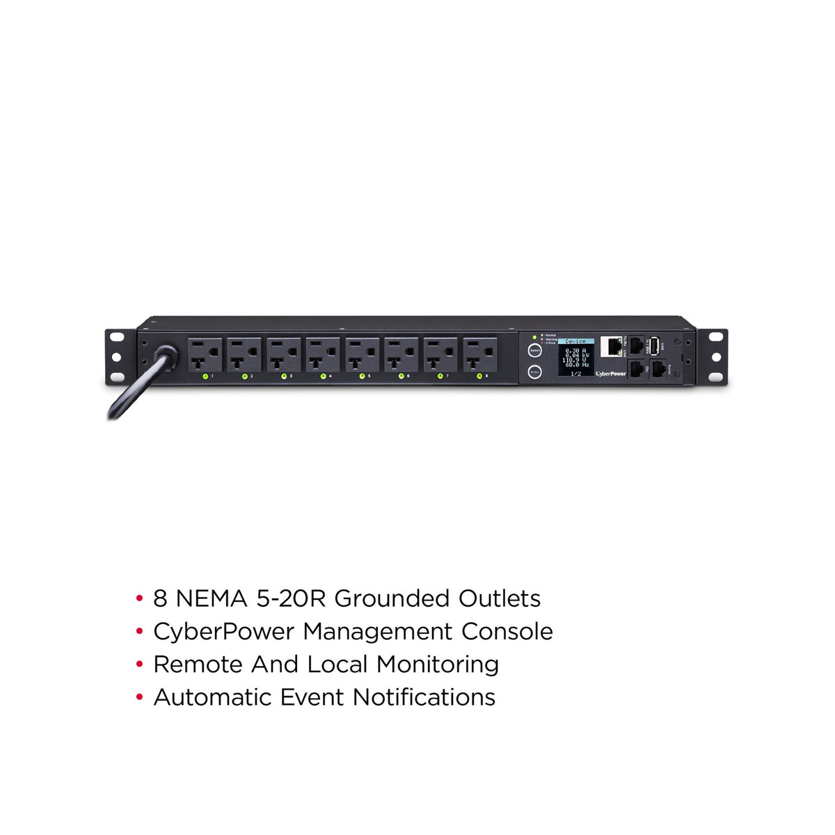 CyberPower PDU41002 20A 8-Outlet 1U Switched Power Distribution Unit with Durable Metal Construction