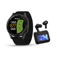 Garmin Approach S50 GPS AMOLED Golf Smartwatch (Slate Aluminum/Black) Bundle with Wireless Earbuds