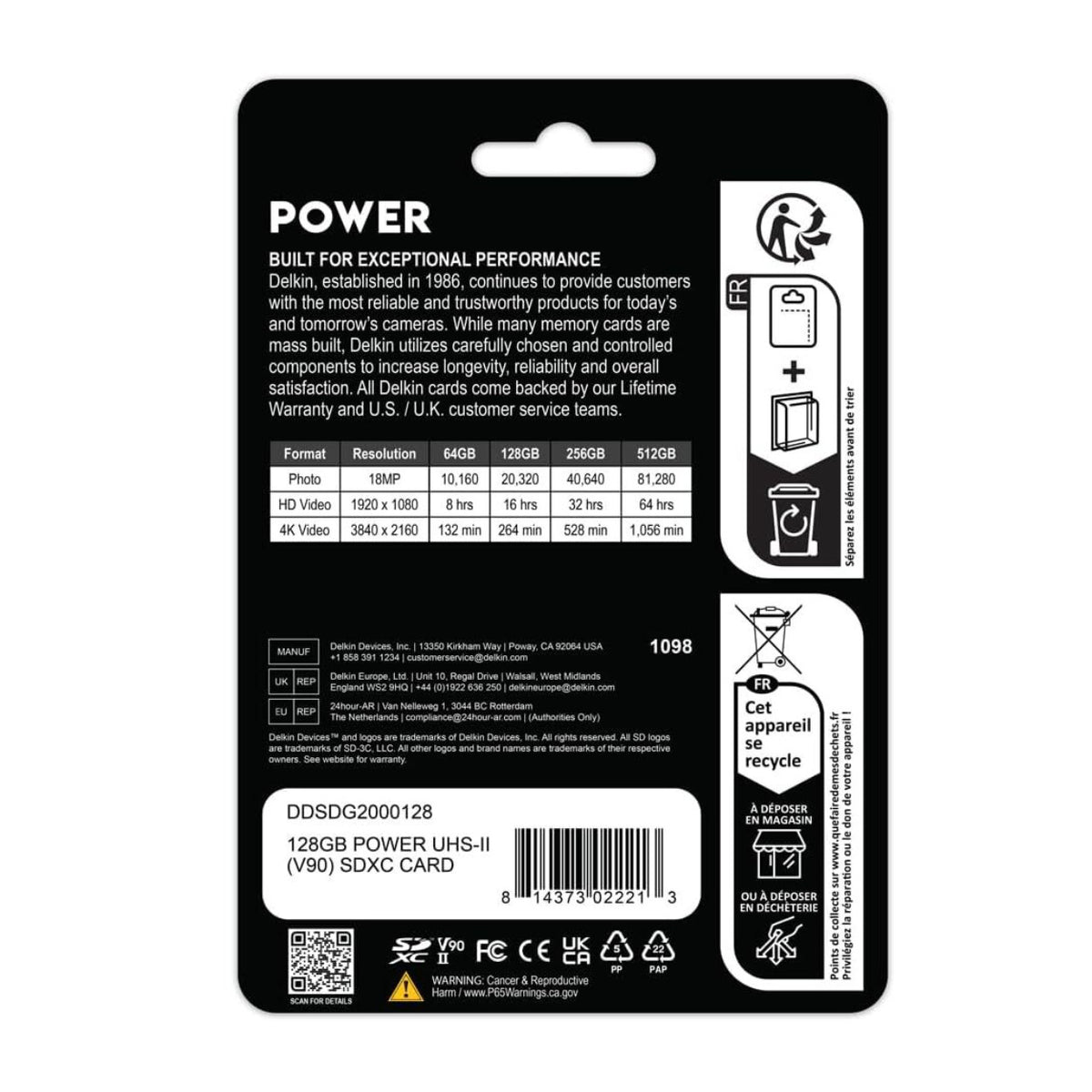 Delkin Devices Power 128GB SDXC V90 UHS-II Memory Card for Cameras