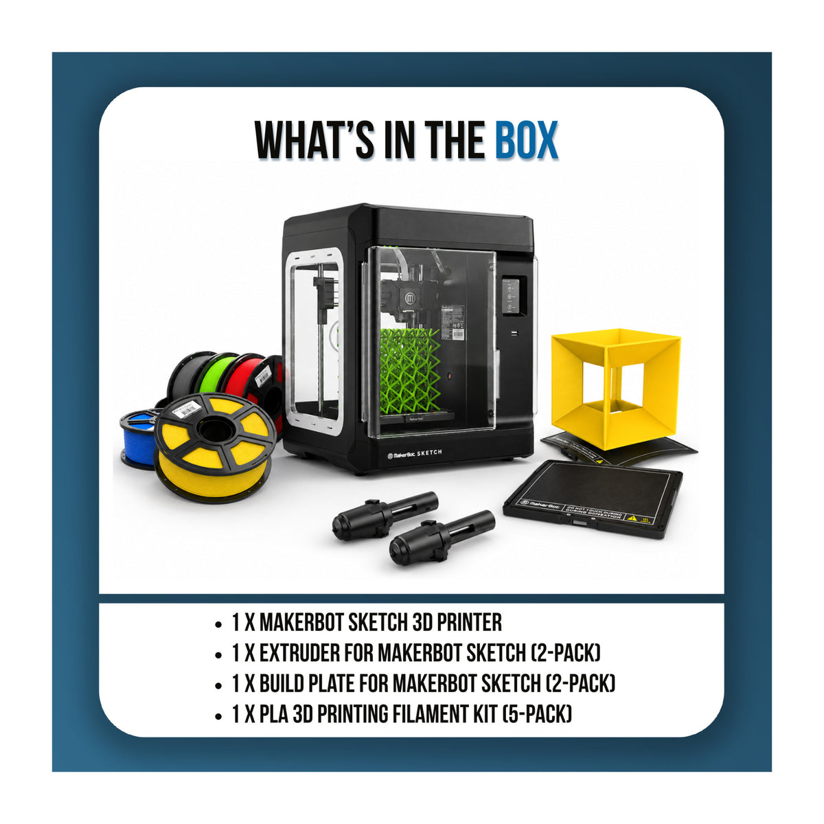 MakerBot Sketch 3D Printer Bundle with Dual Extruders, Two Build Plates, and Filaments 5-Pack