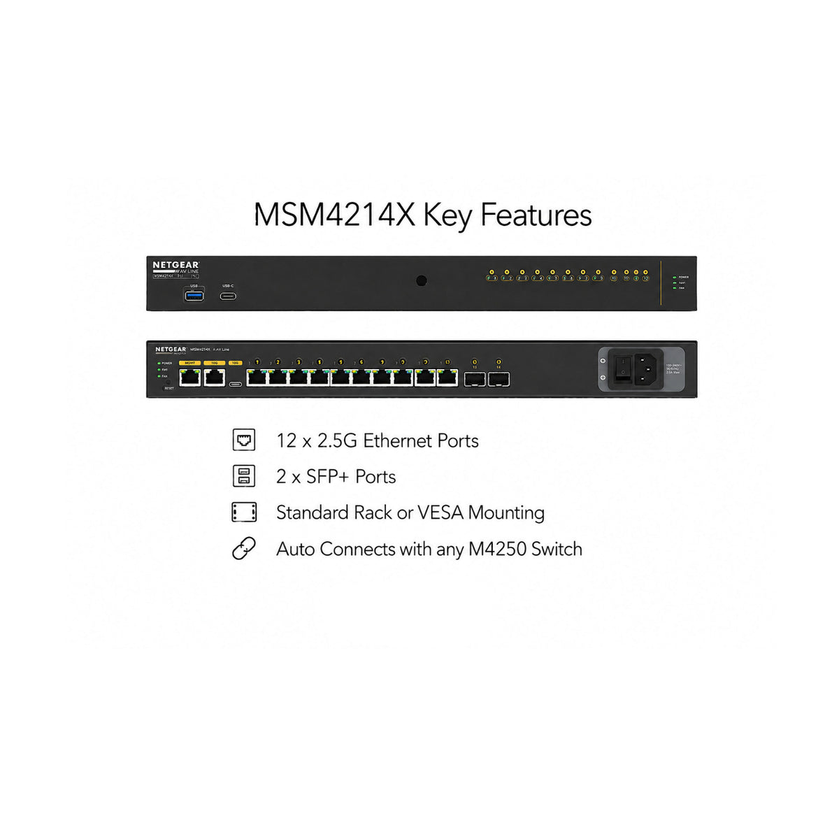 Netgear MSM4214X 12x2.5G Managed AV Network Switch for Multi-gigabit Connections