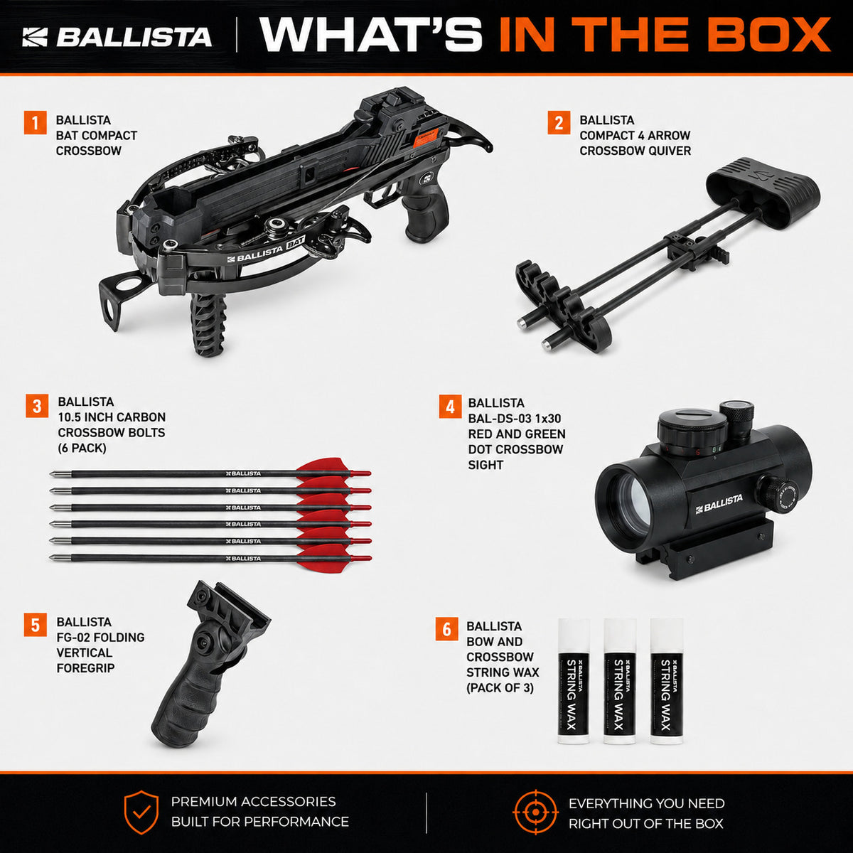 Ballista BAT Compact Compound Crossbow with 5-Bolt Mag Bundle with Accessories