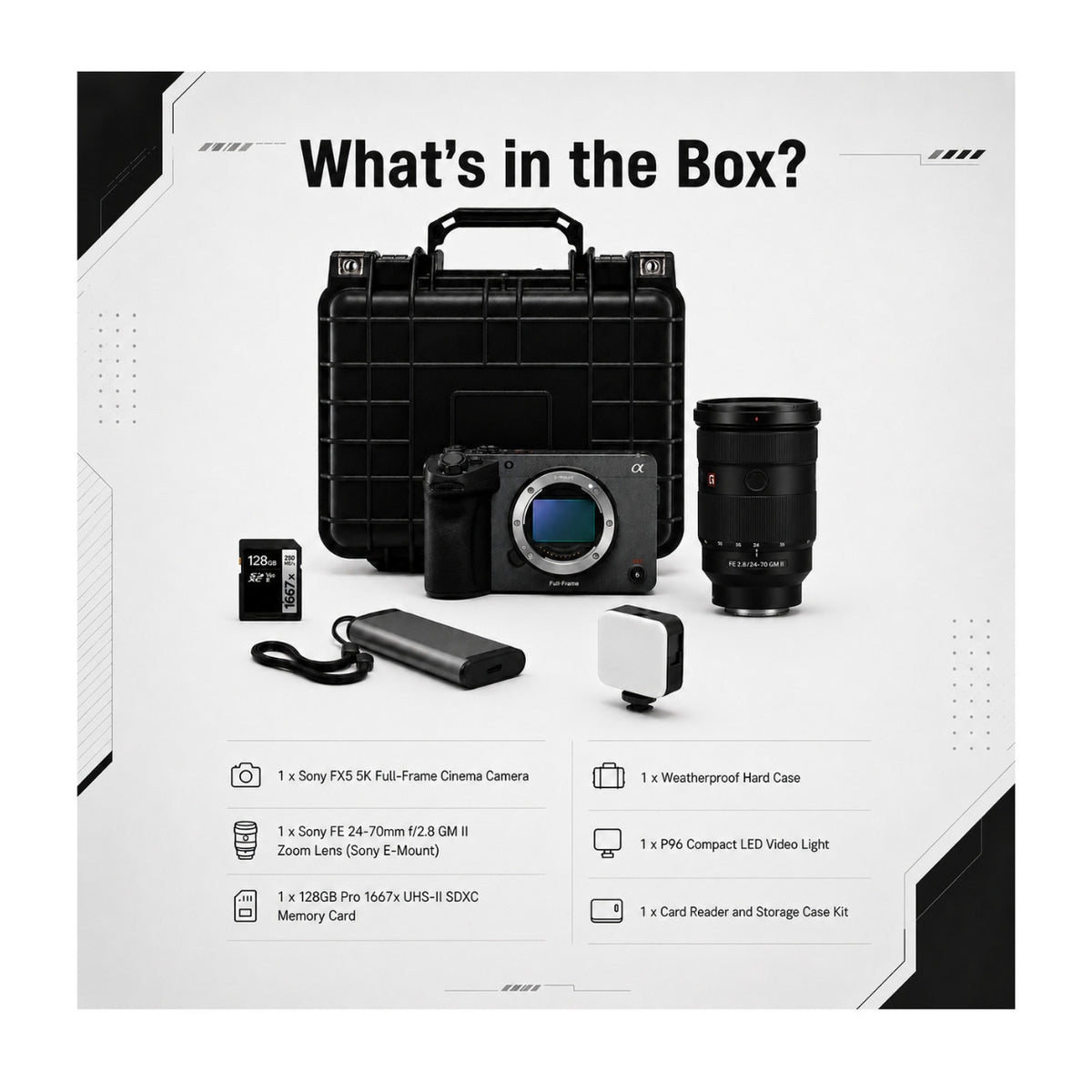 Sony FX5 5K Cinema Camera Bundle with 24-70mm f/2.8 GM II Zoom Lens, 128GB Memory Card, and More