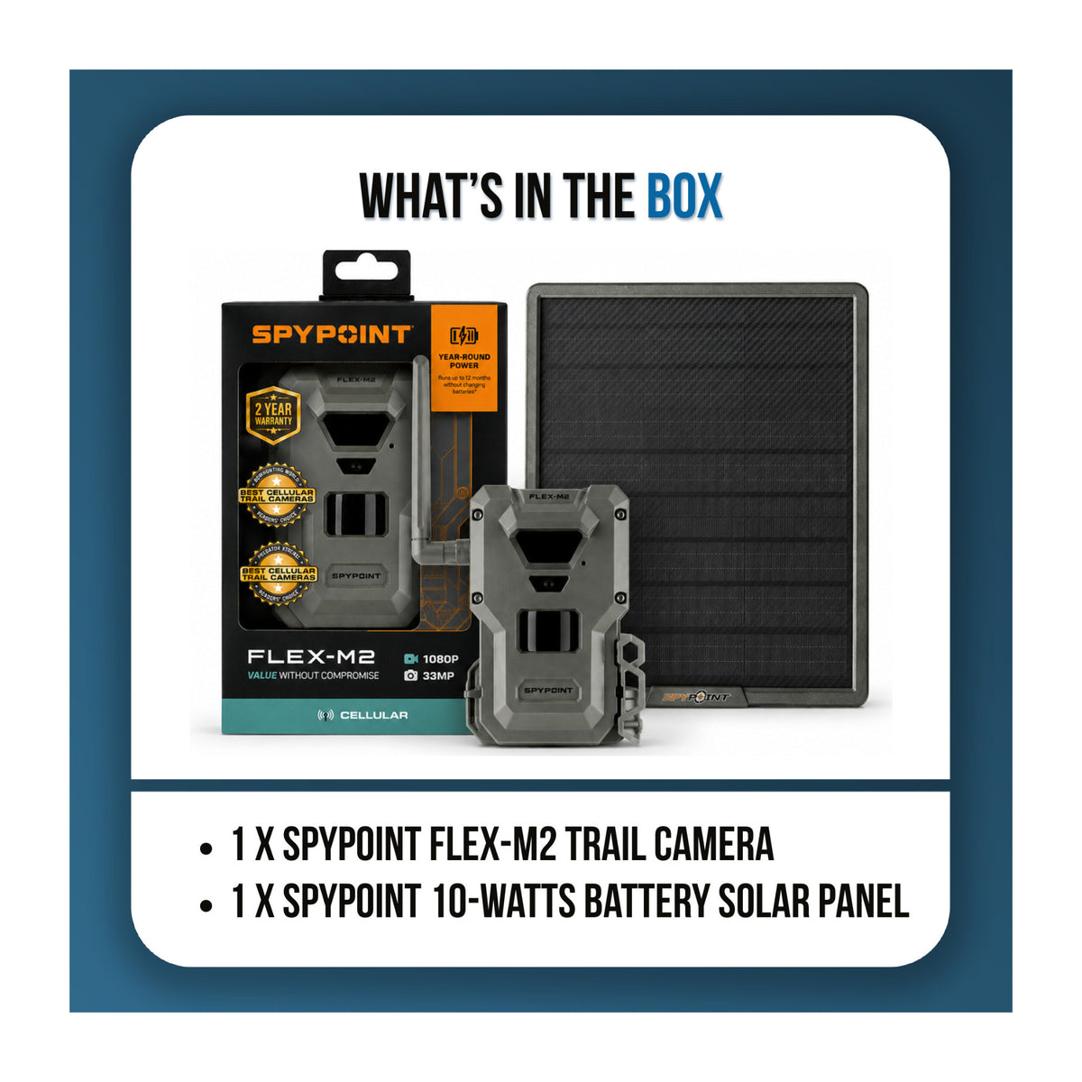 Spypoint FLEX-M2 32MP Trail Camera Bundle with 10-Watts Lithium Battery Solar Panel and Accessories