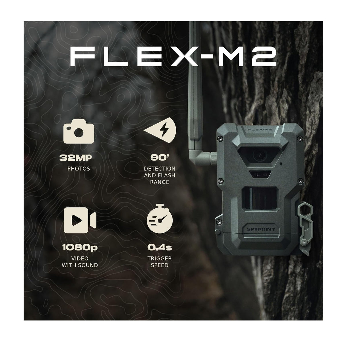 Spypoint FLEX-M2 32MP Trail Camera 4-Pack Bundle with Four Solar Panels and Card Reader (9 Items)
