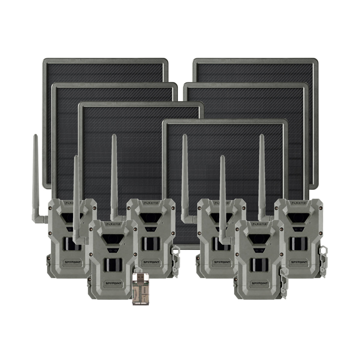 Spypoint FLEX-M2 32MP Trail Camera 6-Pack Bundle with Six Solar Panels and Card Reader (13 Items)