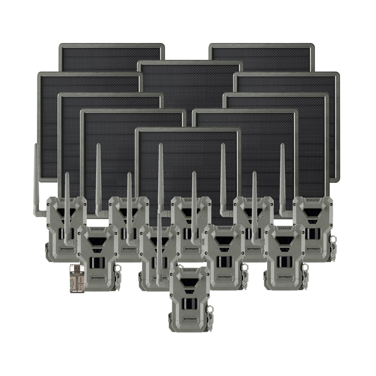 Spypoint FLEX-M2 32MP Trail Camera 10-Pack Bundle with Ten Solar Panels and Card Reader (21 Items)