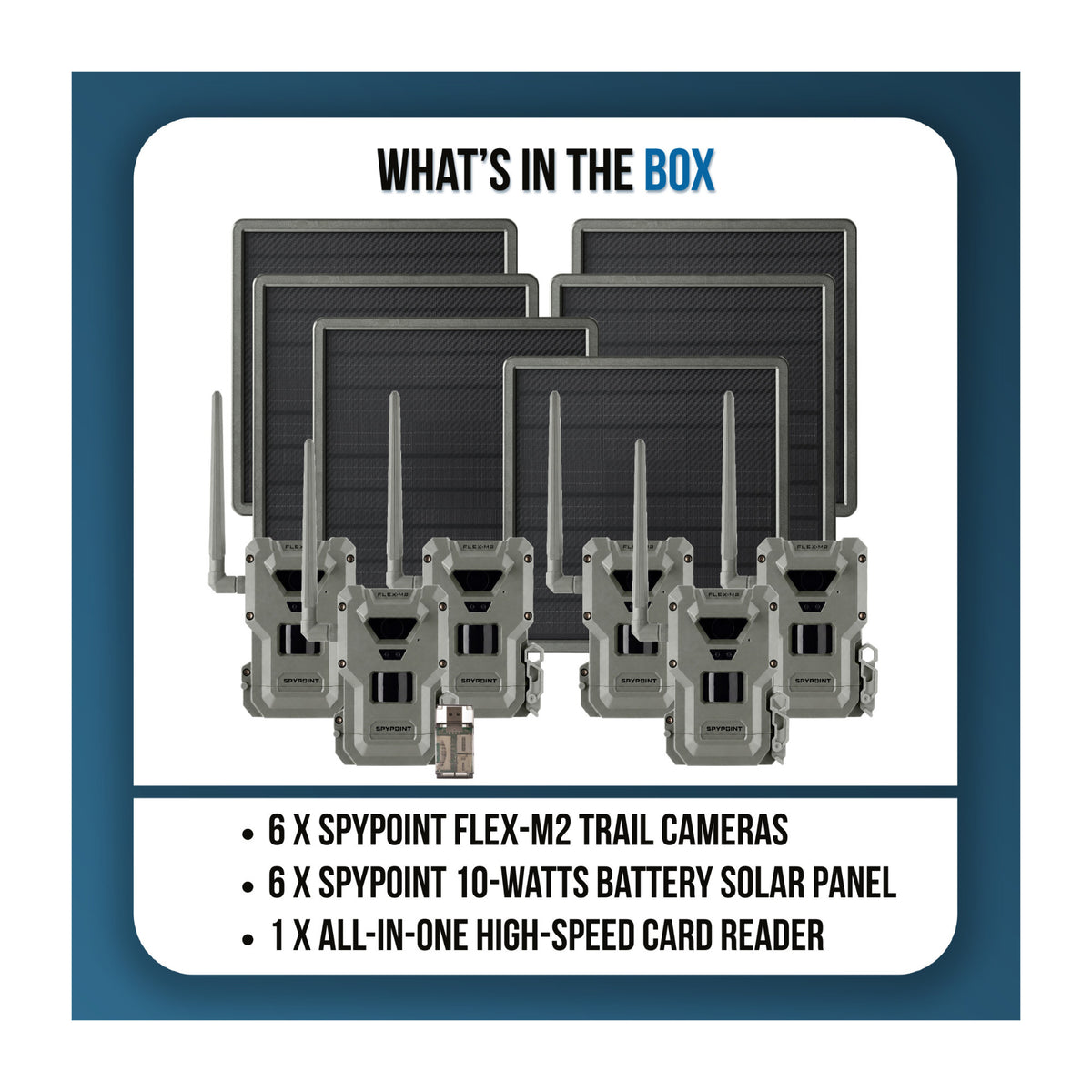 Spypoint FLEX-M2 32MP Trail Camera 10-Pack Bundle with Ten Solar Panels and Card Reader (21 Items)