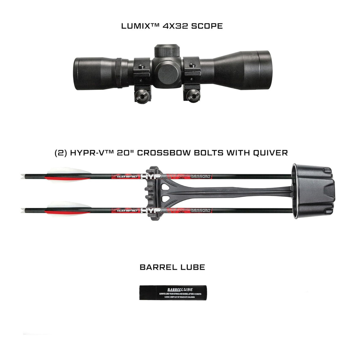 Killer Instinct BOSS-X Crossbow Package Bundle with HYPR-V Crossbow Bolts 6-Pack and Broadheads