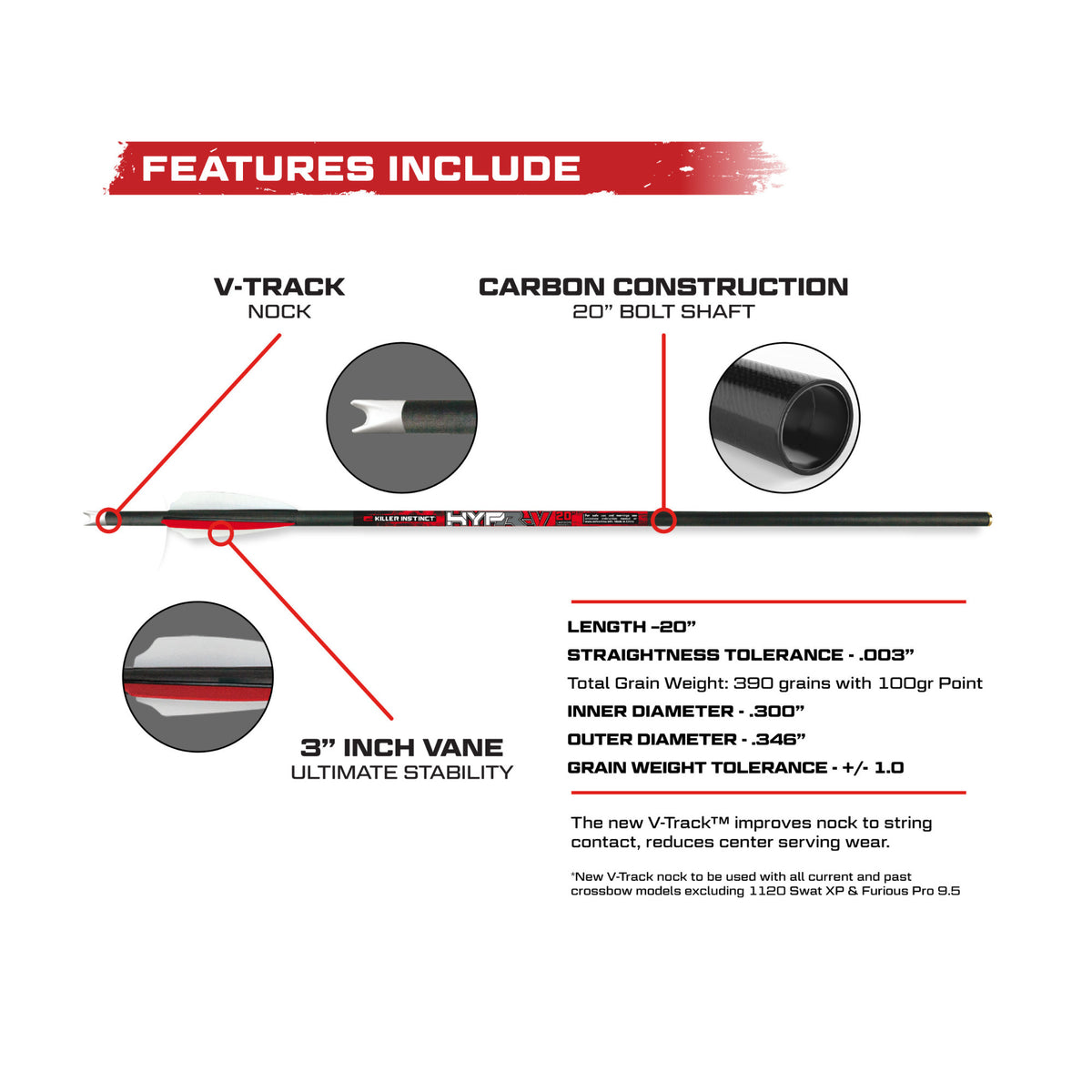 Killer Instinct Vital-X Crossbow Package Bundle with HYPR-V Crossbow Bolts 6-Pack and Broadheads