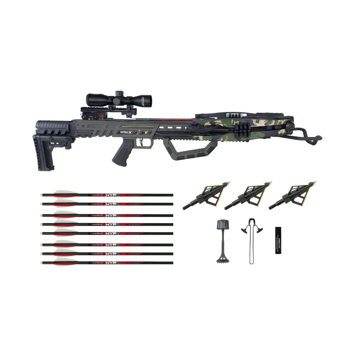 Killer Instinct Vital-X Crossbow Package Bundle with HYPR-V Crossbow Bolts 6-Pack and Broadheads