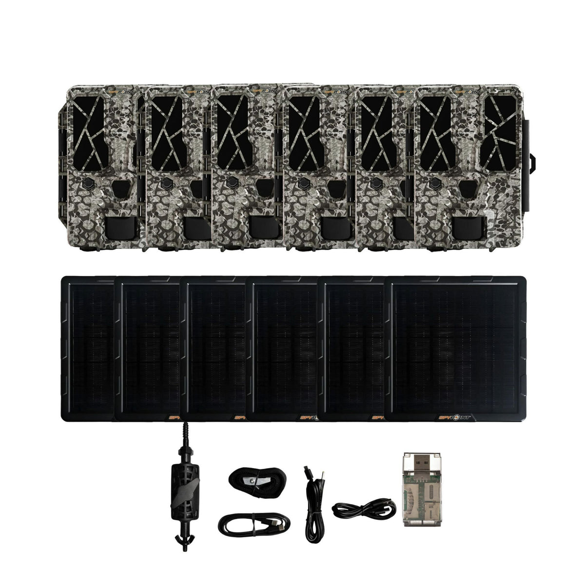 Spypoint FORCE-PRO Trail Camera (6 Pack) Bundle with Solar Panel and Card Reader