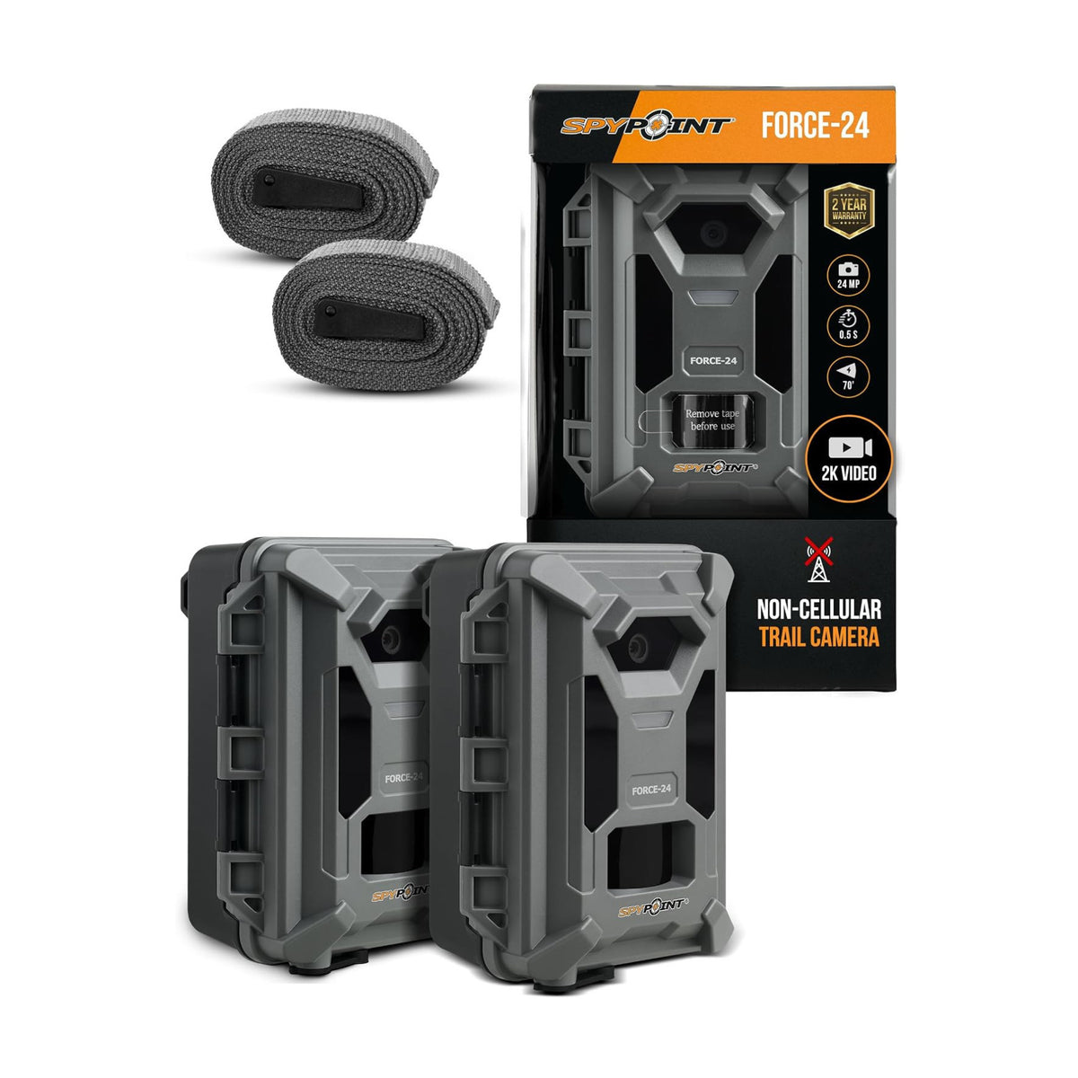 Spypoint Force-24 24MP 2K Video Trail Camera (2-Pack) Bundle with Solar Panel and Card Reader
