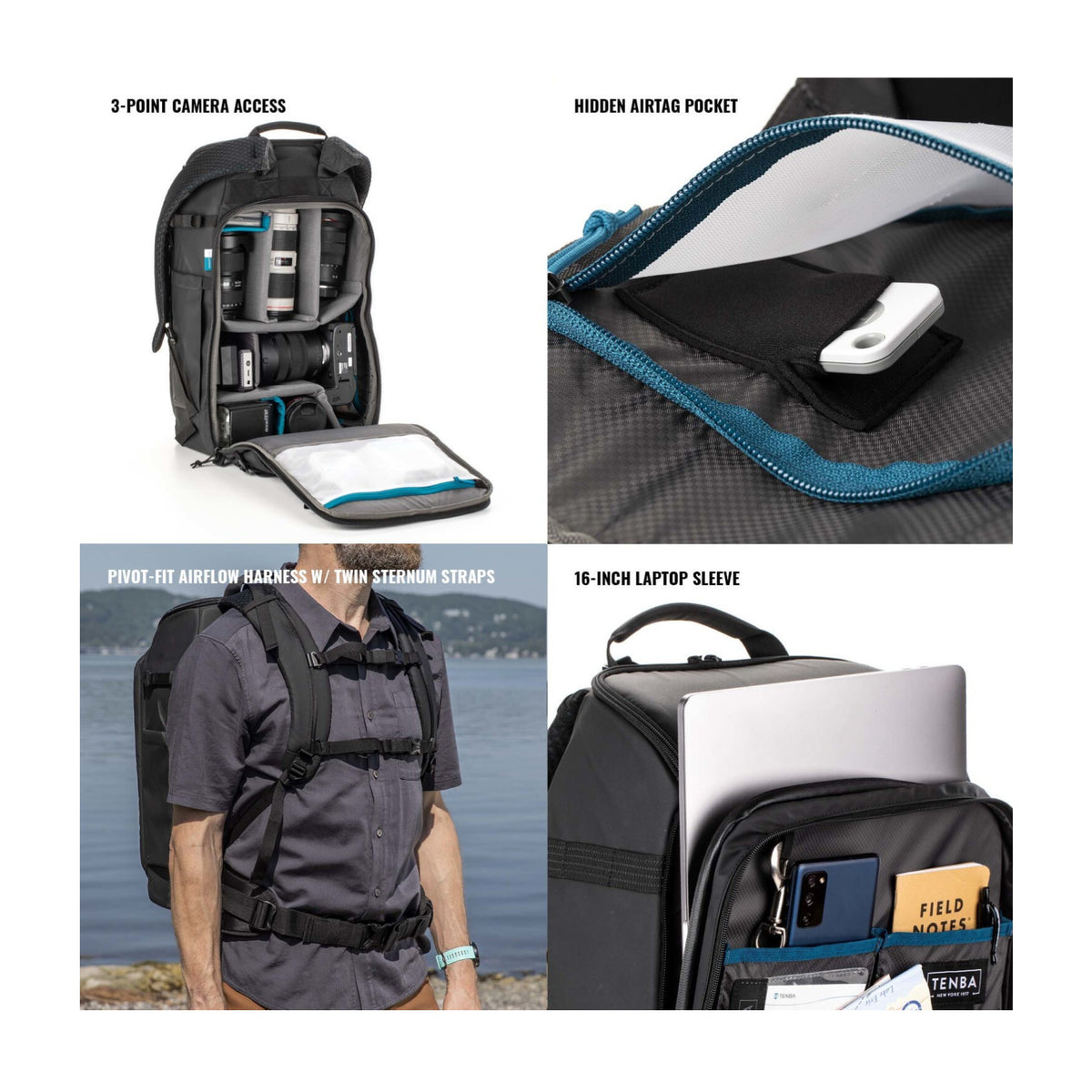 Tenba Axis V2 24L Backpack for DSLR, Mirrorless Cameras, Lenses, 16-inch Laptop, and More (Black)