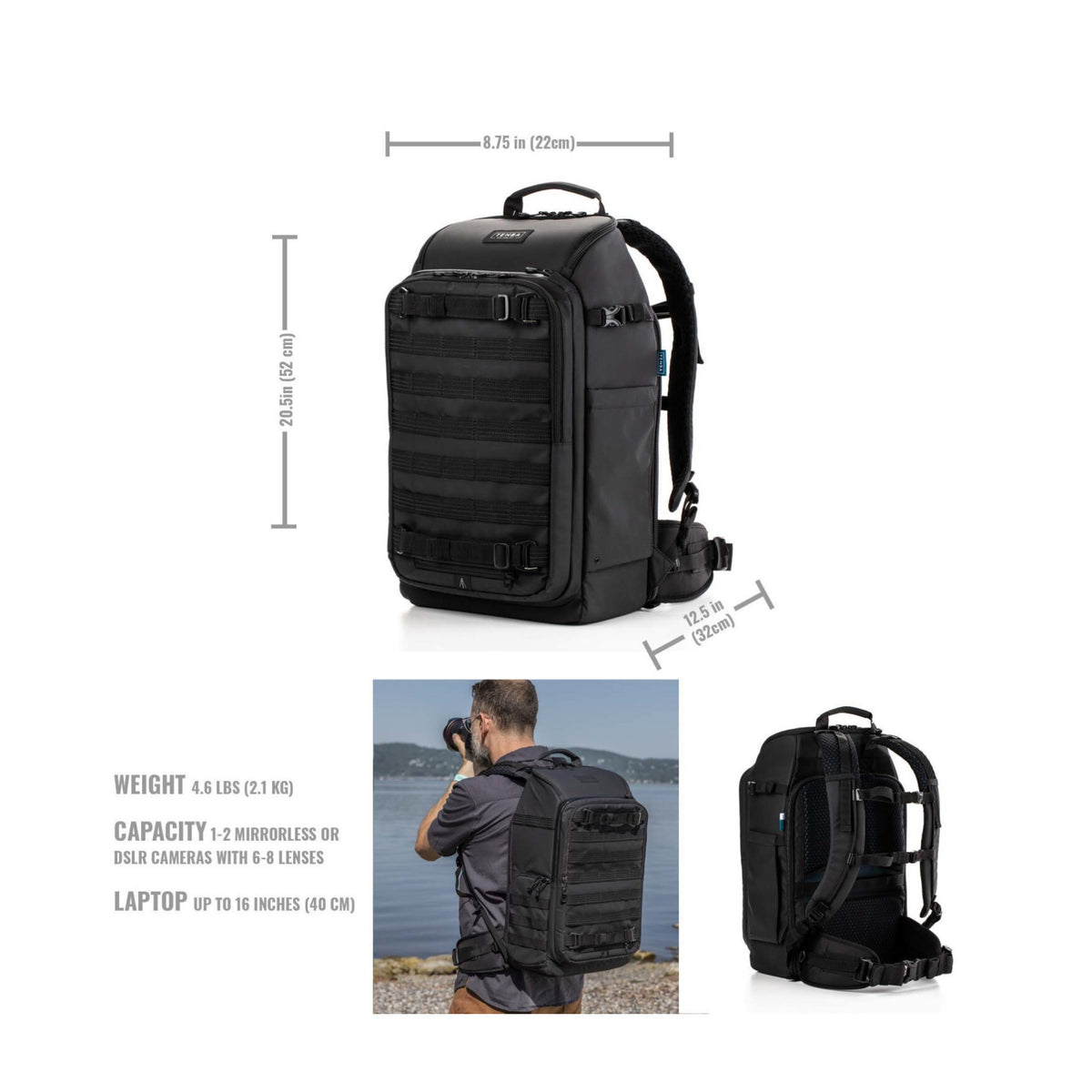 Tenba Axis V2 24L Backpack for DSLR, Mirrorless Cameras, Lenses, 16-inch Laptop, and More (Black)