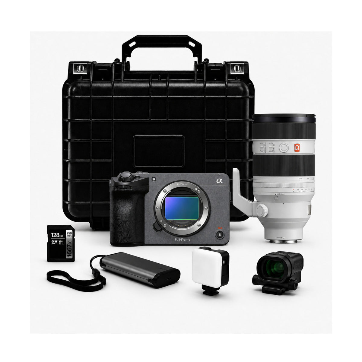 Sony FX5 Cinema Camera with 50-150mm F2 Zoom Lens, Detachable Viewfinder, and Accessories