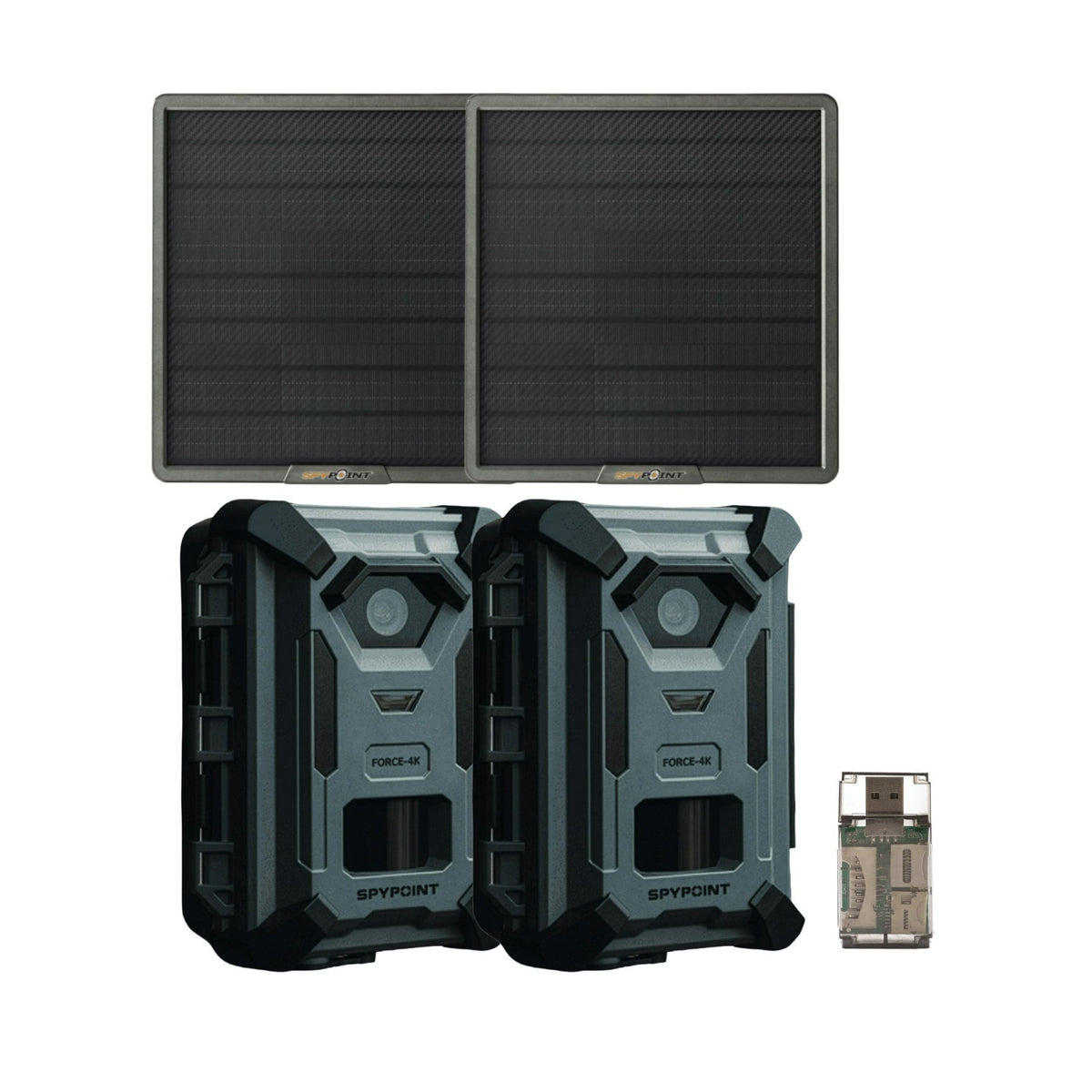 Spypoint FORCE-4K 40MP Trail Camera (2 Pack) Bundle with Solar Panel and Card Reader