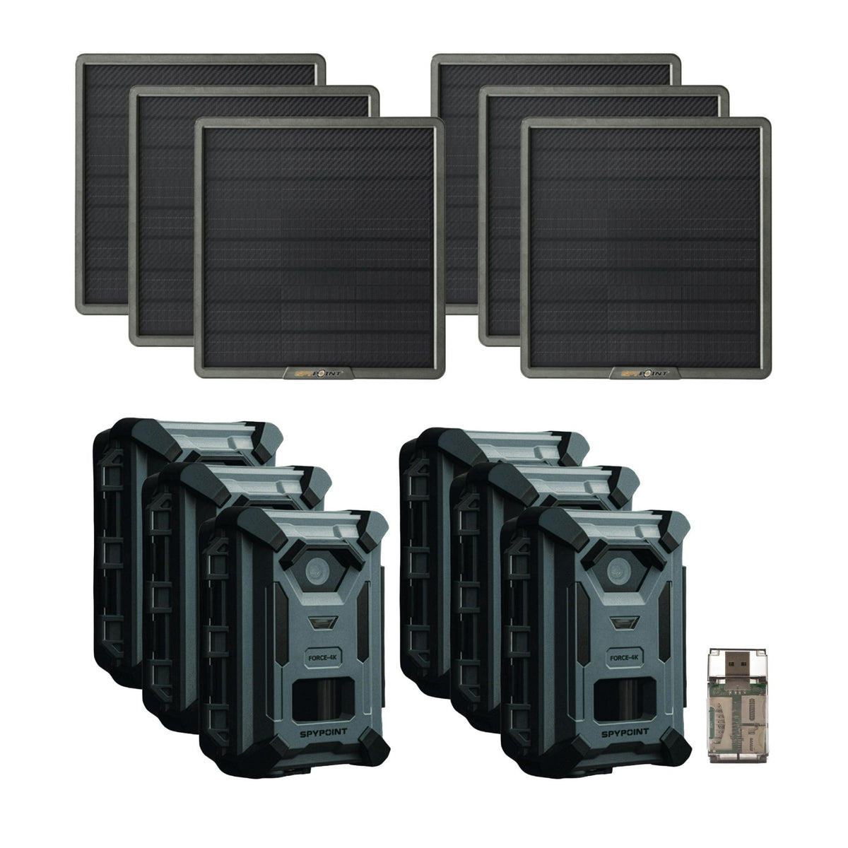 Spypoint FORCE-4K 40MP Trail Camera (6 Pack) Bundle with Solar Panel and Card Reader