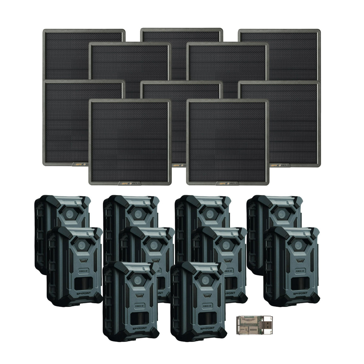 Spypoint FORCE-4K 40MP Trail Camera (10 Pack) Bundle with Solar Panel and Card Reader