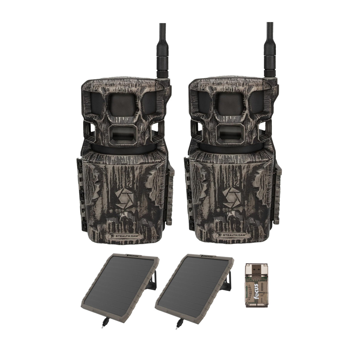 Stealth Cam Revolver Pro 3.0 360 Cellular Trail Camera (2-Pack) Bundle with Solar Pack and Reader