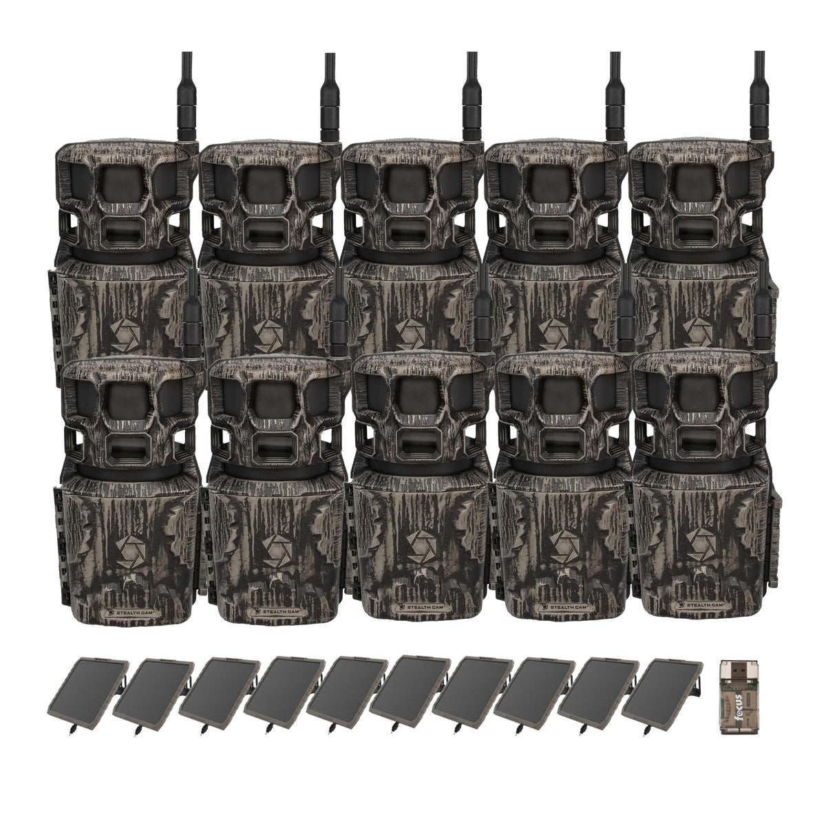 Stealth Cam Revolver Pro 3.0 360 Cellular Trail Camera (10-Pack) Bundle with Solar Pack and Reader