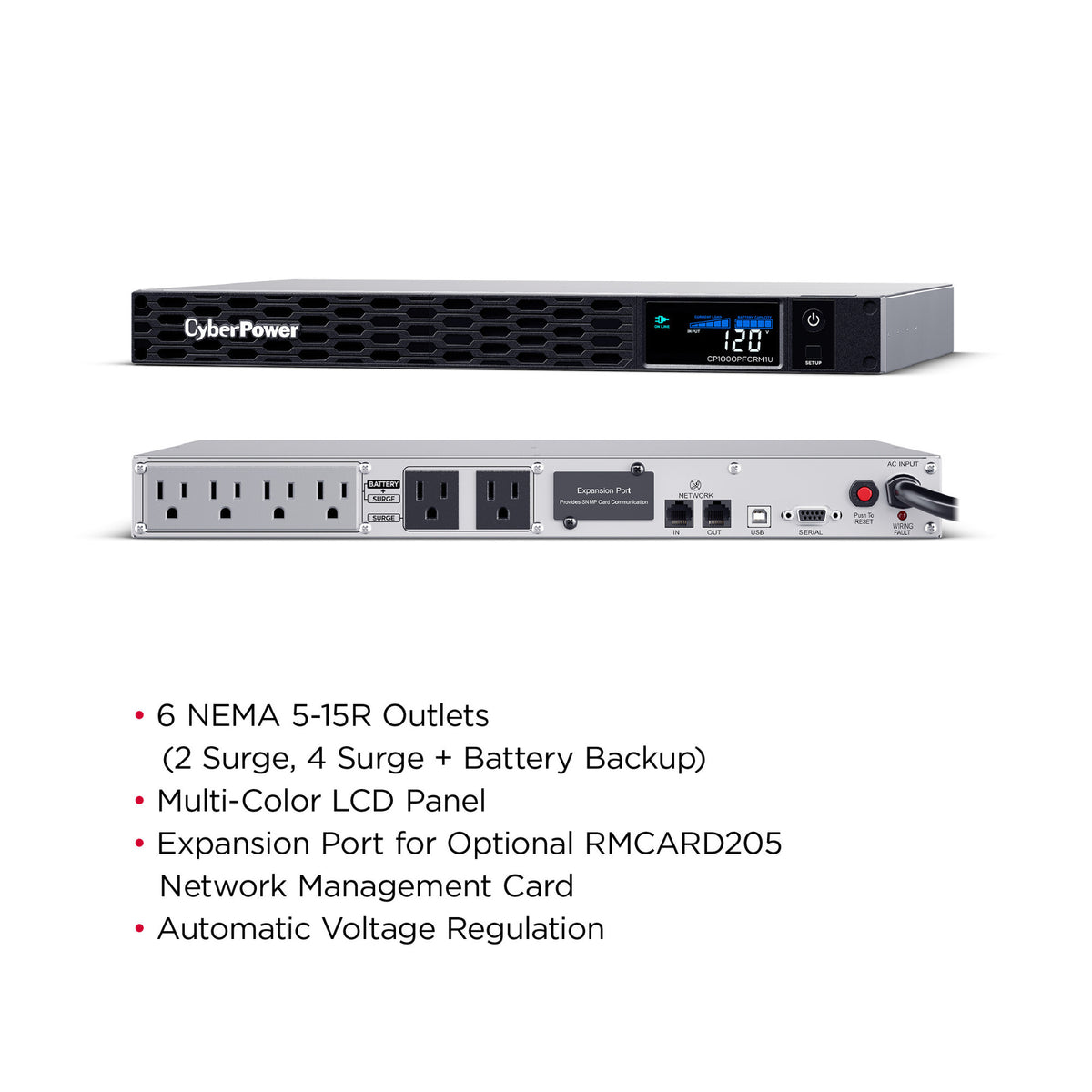CyberPower CP1000PFCRM1U 1000VA/600W 1U Sinewave Rackmount UPS with Automatic Voltage Regulation