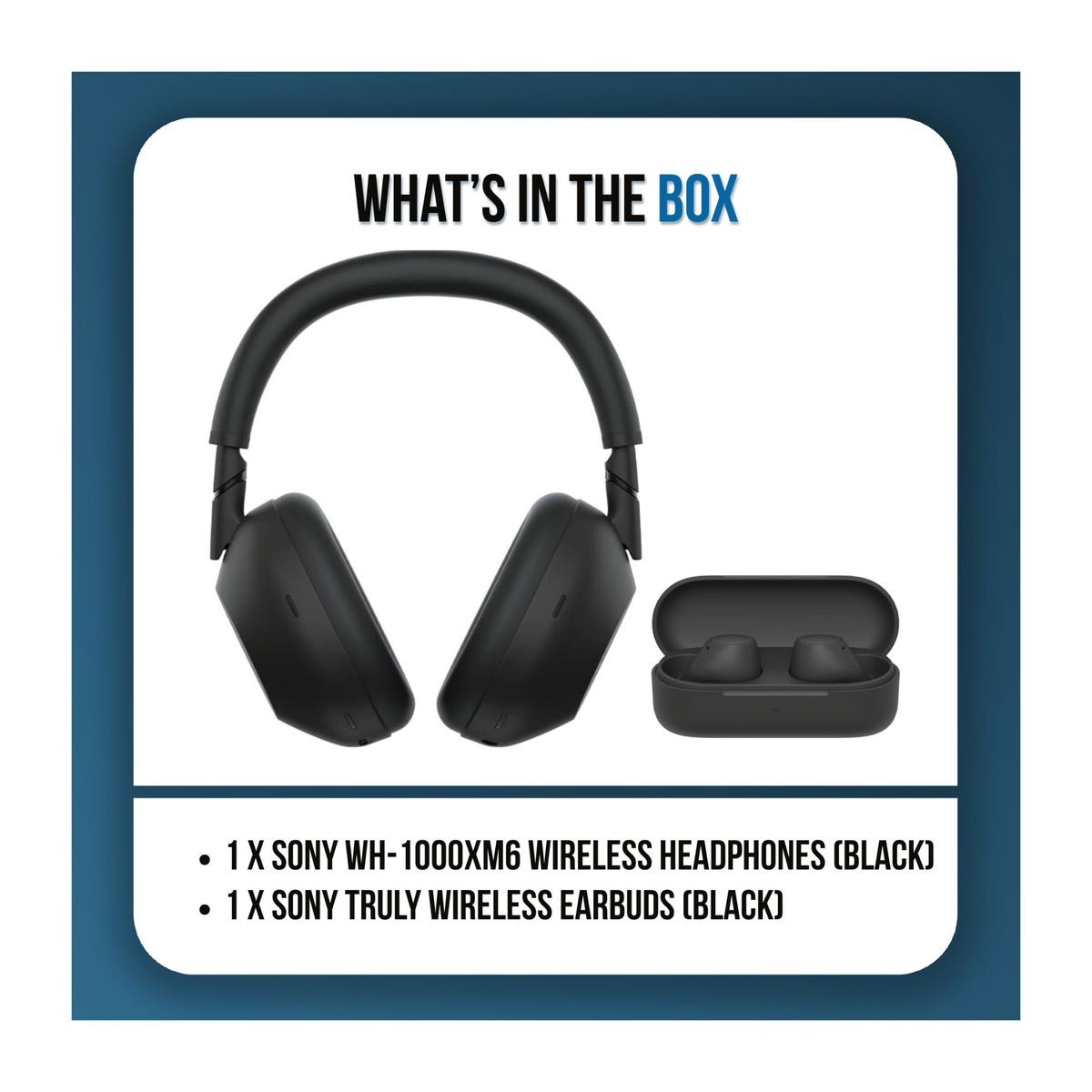 Sony WH-1000XM6 Black Wireless Noise-Canceling Headphones Bundle with Truly Wireless Black Earbuds