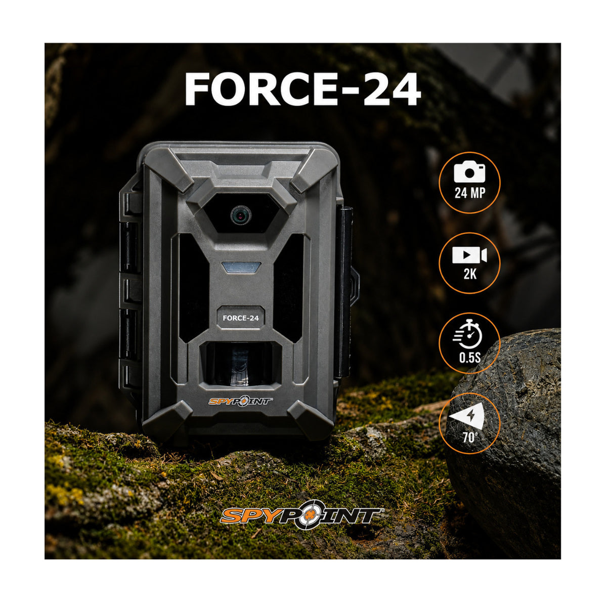 Spypoint FORCE-24 2K Non-Cellular Trail Camera Bundle with Solar Panel and High-Speed Card Reader