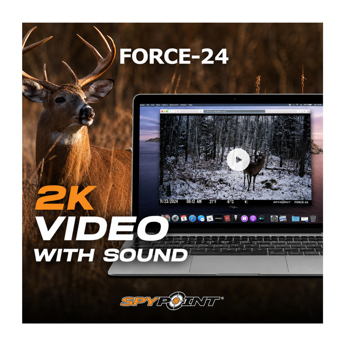Spypoint FORCE-24 2K Non-Cellular Trail Camera Bundle with Solar Panel and High-Speed Card Reader