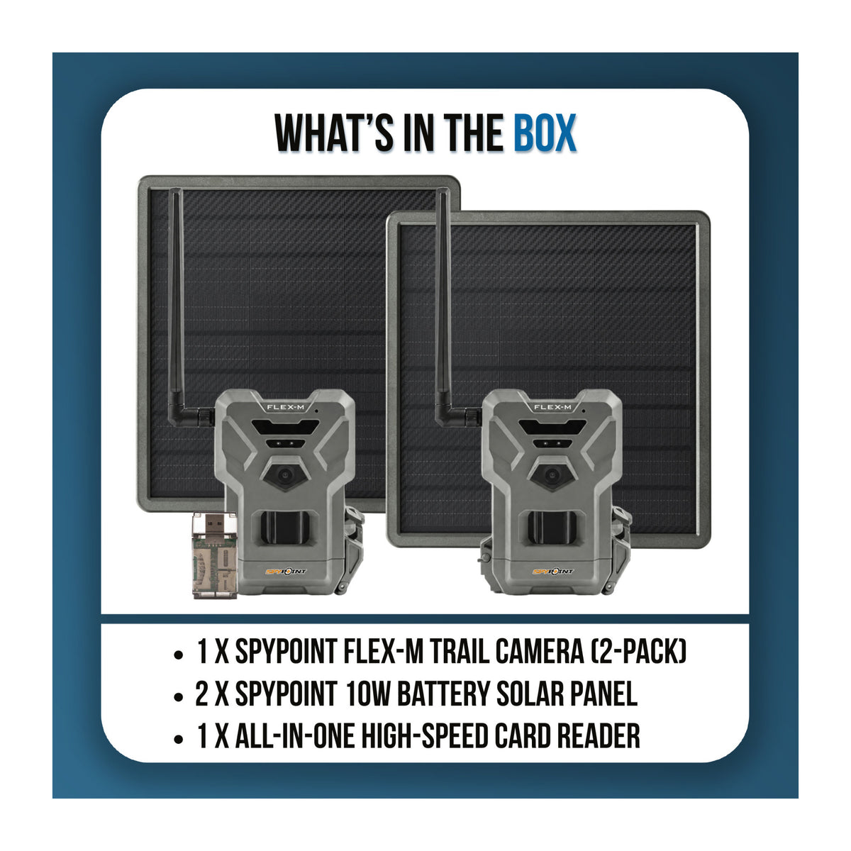 Spypoint Flex-M Trail Camera 2-Pack with Solar Panels and Card Reader (5 Items)