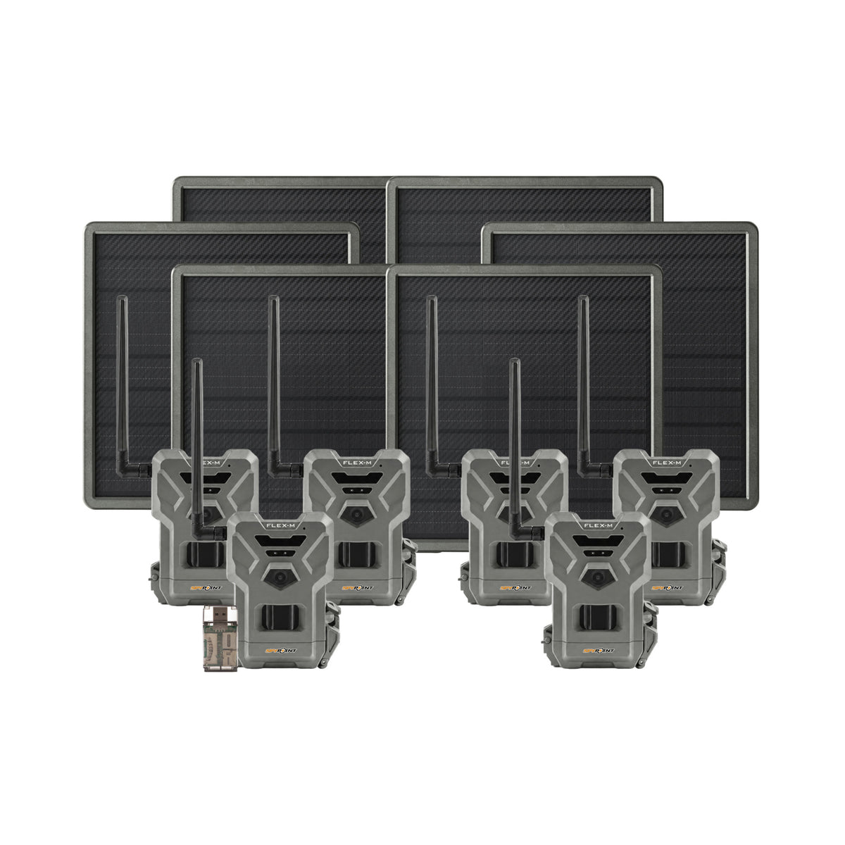 Spypoint Flex-M Trail Camera 6-Pack with Solar Panels and Card Reader (13 Items)