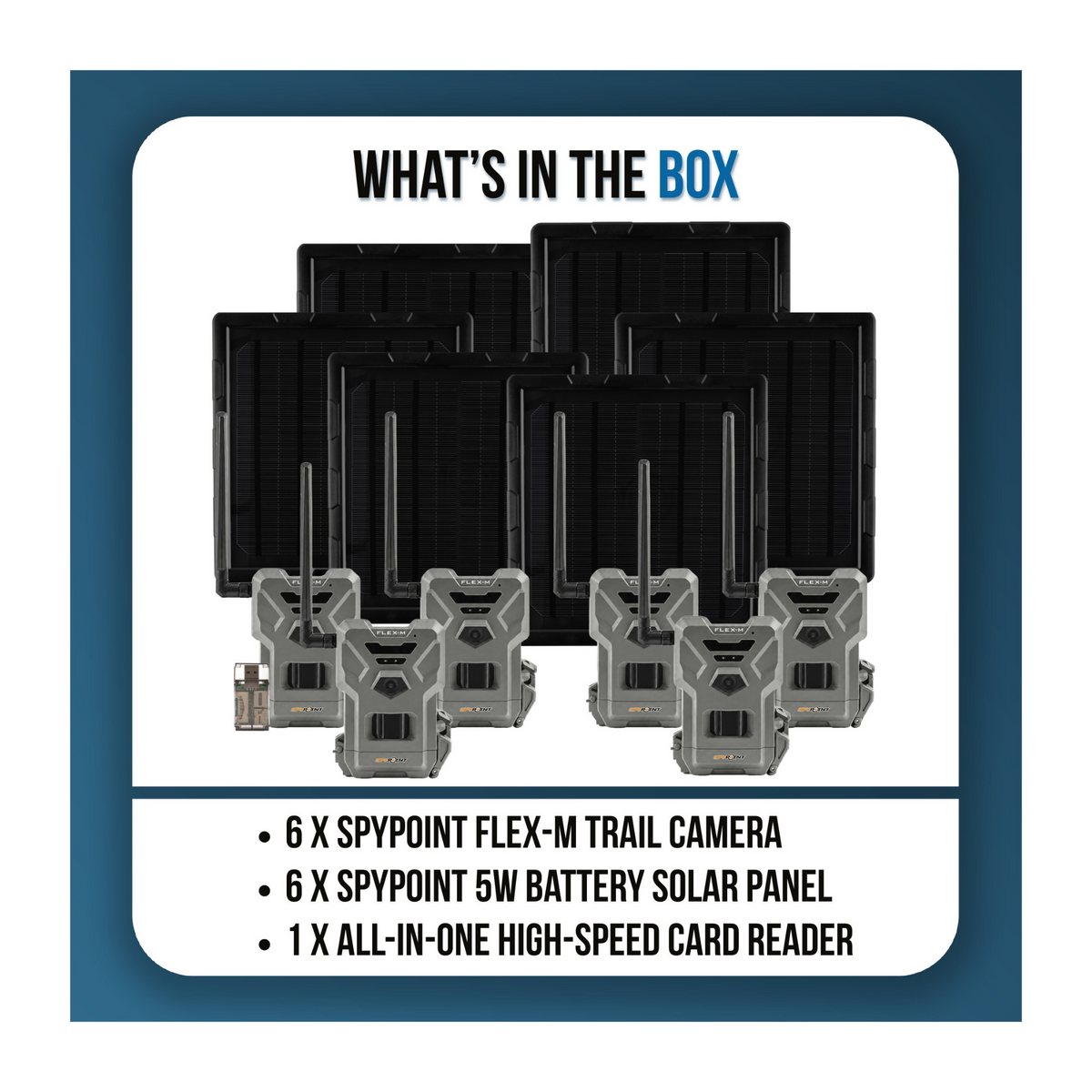 Spypoint Flex-M Trail Camera 6-Pack with 5W Solar Panels and Reader (13 Items)